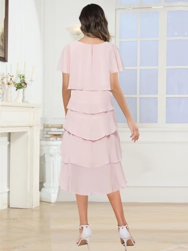 BANTRATIC Women's Tea Length Mother of The Bride Dresses for Wedding Chiffon Crew Neck Tiered Formal Prom Cocktail Gown3