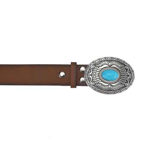 Women's Western Leather Belt Vintage Medieval Turquoise Buckle Belt Ladies Cowgirl Concho Leather Belt3