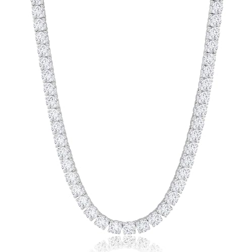 KRKC Tennis Necklace for Men 14K White Gold Plated 1 Row AAAAA+ Cubic Zirconia Link Chain with 3-5mm Width Durable Tennis Chain Jewelry Christmas Gift (18-24 Inches) Hypoallergenic