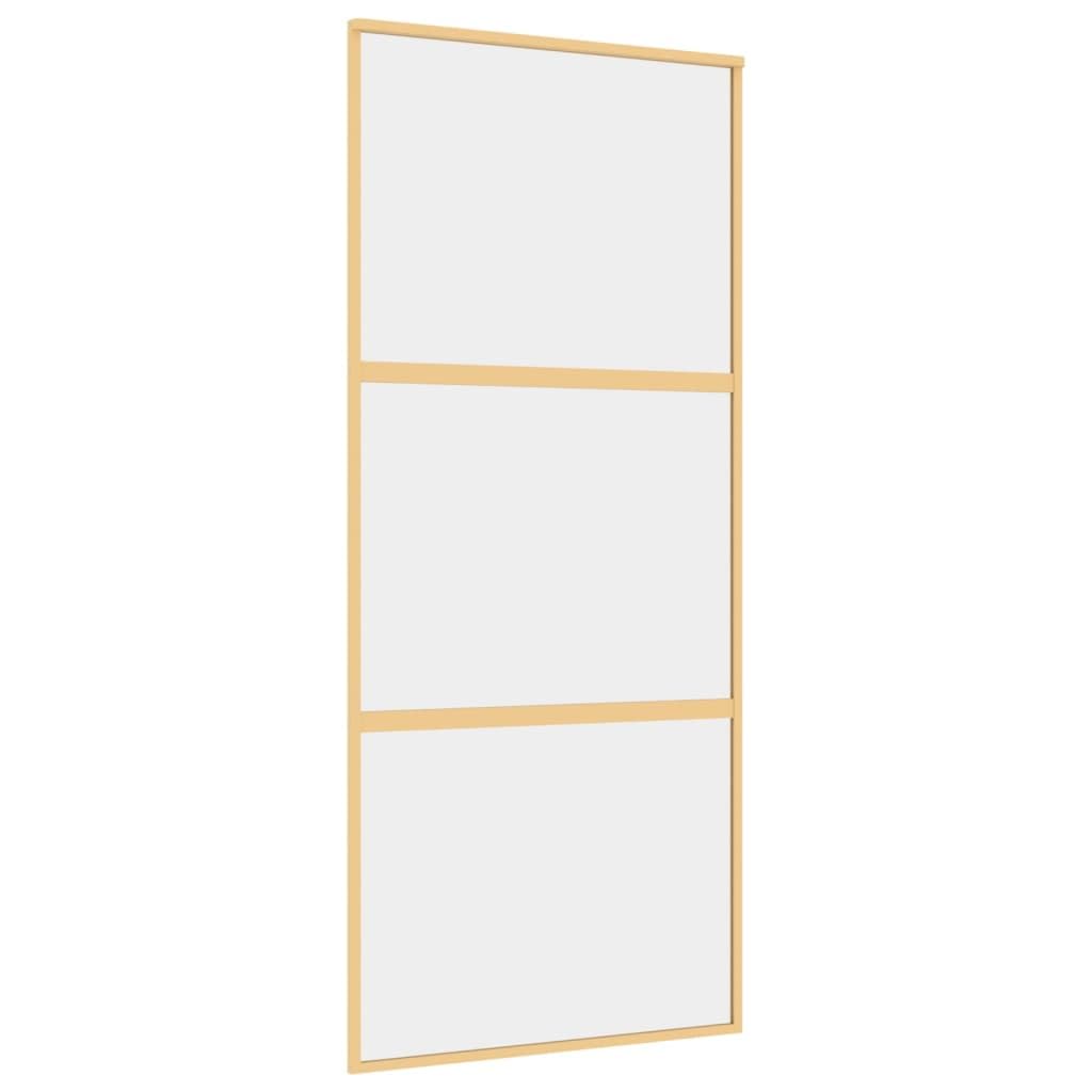 Drzwi przesuwne złote 90 x 205 cm, przezroczyste szkło ESG i aluminium, materiały budowlane, drzwi, drzwi domowe