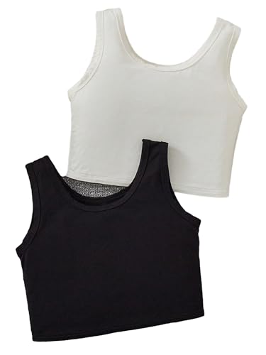 Image of Milumia Girl's 2 Pack Scoop Neck Ribbed Tank Tops Sleeveless Summer Crop Tops Set