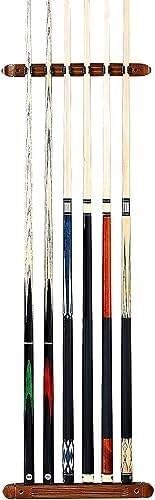 OYYMTE Wall-Mounted Pool Cue Rack With 6 Hooks - For Game Room, Billiard Hall, Table, Club