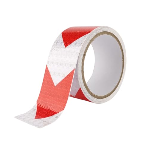 IDEA HOME Markierungsklebeband 50 mm x 5 m Selbstklebendes Absperrband Gestreiftes Warnband zur Boden und Sicherheitsmarkierung, Reflektierend, Pfeil, Weiss/Rot