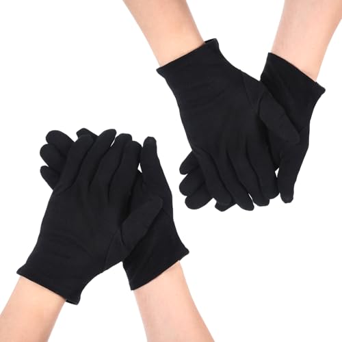 ODDerZZii 2 Paar Baumwollhandschuhe, Schwarz Handschuhe mit Schnappverschlus, Formelle Smoking Kostüm Ehrengarde Inspektionshandschuhe für Schmuck, Handschuhe für Frauen und Herren