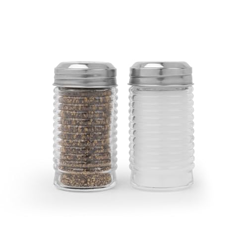 Salter 751 CLXR Glass Salt & Pepper Shakers - BPA-Free, Beehive Style Seasoning Pots, Salt Condiment Set, Pinhole Screw Cap Lids, Classic Table Shaker for Café, Restaurant, Home, 86g Salt/43g Pepper