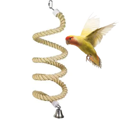 Image of Bird Spiral Rope Perch, Bird Hemp Rope Swing Perch, Bird Cage Stand Pole Accessories, Bird Standing Climbing Toy for Parrot Parakeet Budgies Lovebirds Cockatiels (Medium)