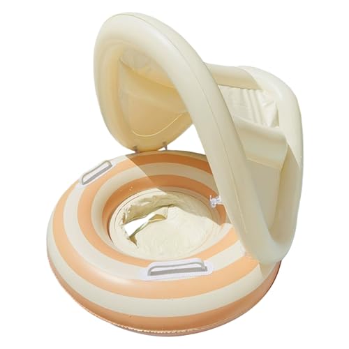 Bouée pour bébé avec auvent Bouée Gonflable pour bébé avec auvent poignées antidérapantes Rayures rétro Orange (0-4 Ans)