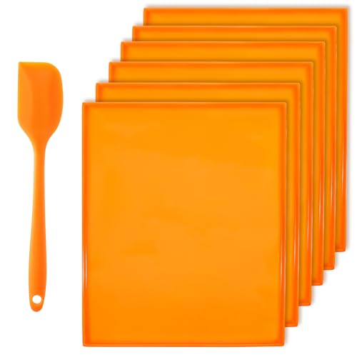 JJUNW 6 Pcs Silicone Dehydrator Trays, Non-stick Silicone Dryer Mats with with Silicones Scraper Reusable Dryer Sheet for Jerky, Fruit, Meat(12×10inch)