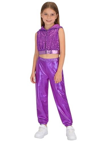 Costume disco carnaval fille pour briller en gilet paillettes et pantalon danse
