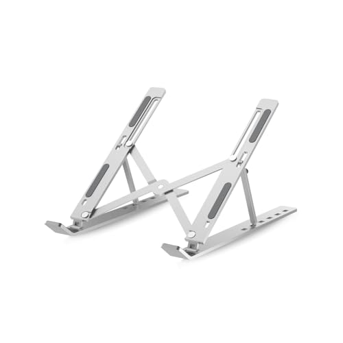 Image of Premium Metal Laptop Stand Foldable, Aluminum Note Book Stand Portable Any Laptop Stand Adjustable Height /OverHeating Protection Laptops /MacBooks /Table and Many More (Metallic Silver, MLS001)