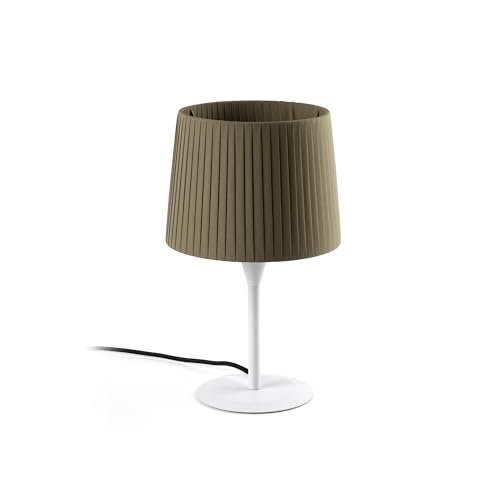 SAMBA S Mini lampe de table design blanc et tissu enrubanné vert