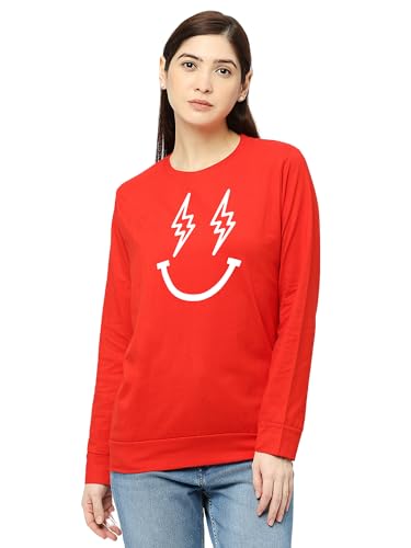 Image of STATUS MANTRA Women's Cotton Round Neck Regular Fit Sweatshirt | Full Sleeves and Smile Printed | Comfort Colour T-Shirt | Available in Multicolor & Size Small to 2XL