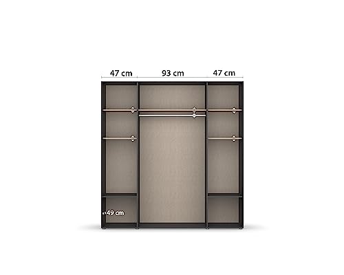 Rauch Möbel Voyager, Kleiderschrank für Schlafzimmer, Kinderzimmer, Babyzimmer, Jugendzimmer, Flur, 4-türig, 4 Schubladen, mit Zubehör Basic, Farbe Grau metallic, Schwarz, Breite 187cm