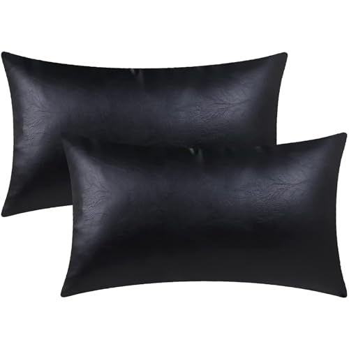 MUKA 2er Set Kissenbezüge Kunstleder Dekokissenbezüge Kissenhülle für Sofabetten Couch
