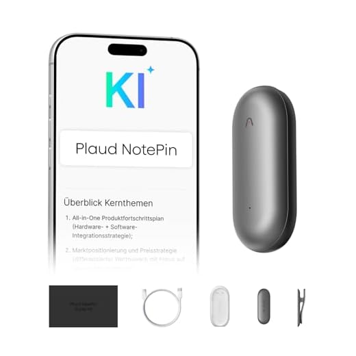 Plaud NotePin Sprachrekorder, KI-Sprachrekorder, App-Steuerung, KI-Notizgerät, KI-Transkription & Zusammenfassung, 112 Sprachen, 64GB Speicher, Audiorekorder für Vorlesungen, Meetings, Kosmisches Grau