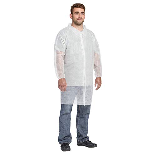 AMZ Medical Supply Disposable Gowns XX-Large. Pack of 10 Adult Surgical Gowns. 35 gsm Polypropylene Lab Coat Disposable Collar Gowns with Long Sleeves and Elastic Wrists, No Pockets