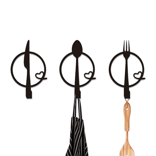 Xedatric Three-Piece Knife, Fork and Spoon Kitchen Hook - Metal Wall Hanging, Modern Kitchen Artwork, Practical Hook for Home, Gift for Women/Mom