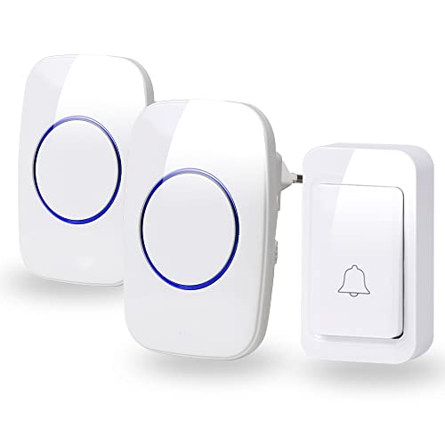 Timbre inalámbrico para exteriores, resistente al agua, timbre inalámbrico, alcance de 500 pies, 1 receptor, 1 emisor, 51 tonos de timbre, 4 niveles de volumen (dos) Cover