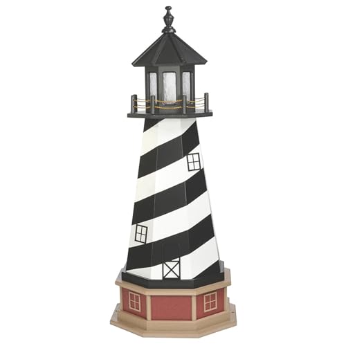 DutchCrafters Cape Hatteras, NC Solar Lighthouse with LED Dusk to Dawn Lights, Outdoor Statues for Garden, Solar Lights Outdoor Waterproof Patio Decor - Amish USA (Replica, 4' with Base)