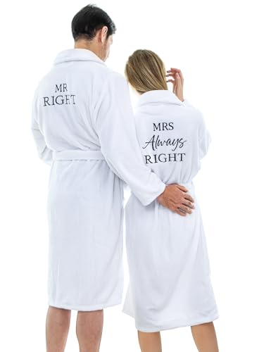 Jecery 2 Pcs His and Hers Robes Mr and Mrs Matching Robes for Couples Wedding Engagement Bridal Shower Christmas Gifts(White)