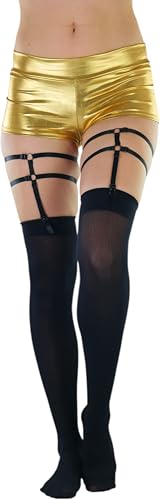 Image of ToBeInStyle Women's Opaque Closed Toe Thigh Highs With Attached Garters