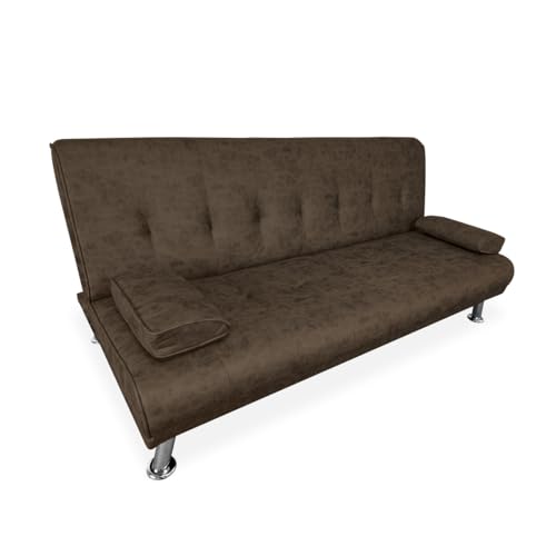 Homey - Sofá Cama Clic Clac Tipo Libro de 3 Plazas Modelo Leire con Cojines Decorativos, Diseño Moderno, Práctico y Funcional, Plomo