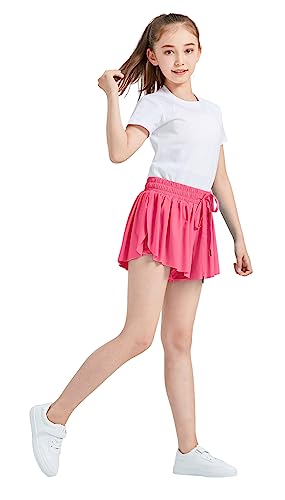 Flowy Girls' Fashion Shorts Gym Yoga Athletic Workout Running Women Cute Butterfly Tennis Short Skirts Preppy Teen Trendy Clothes Summer Stuff(Cream Peachy Pink,M) #TOP2