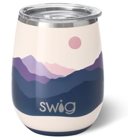 Swig Life 14oz Stemless Wine Cup, Insulated Wine Tumbler with Lid, Stainless Steel Wine Glass, Reusable Insulated Travel Tumbler, 14 oz Insulated Wine Glass with Lid (Moon Shine) Cover