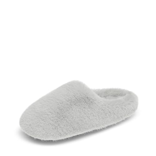 DREAM PAIRS Women's Plush Fuzzy Slip on Indoor Outdoor Winter House Slippers,Size 9-10,Grey,GEROLDY