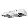 FIREGAS 24 inch Range Hood, 300CFM Ducted/Ductless Convertible Under Cabinet Range Hood in White Painted Stainless Steel with 2 watt LED Light and Filter, 2 fan speeds,hassle-free installation
