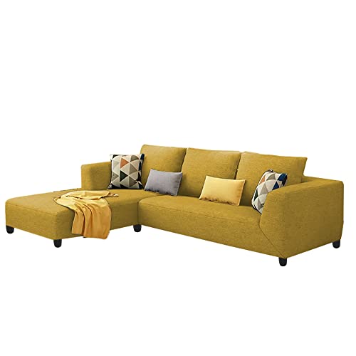 Image of Galib LHS 4 Seater L Shape Sofa Set for Living Room (Yellow Fabric)
