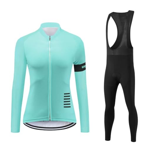 UGLY FROG 25NvZR Winter Thermofleecefutter Damen Radtrikot Fahrradbekleidung Set Trikot Langarm & Radhose mit 20D Sitzpolster MTB Radsportanzug mit 3 Taschen