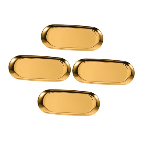 BESTYASH 4 Piezas Bandeja Dorada Inoxidable para Joyas y Cosméticos Mediano Resistente y Fácil de Limpiar para Organizar y Exhibir Velas y Objetos Decorativos Baño y Tocador