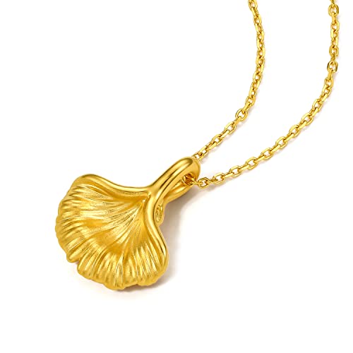 24K Gold Pendant Leaf Charms Ginkgo Pendants Dainty Leaves Jewelry Statement Charm Simple Bead Trendy Fashion Floral Solid Yellow Gold Gifts for Women Her Men (Not Include Necklace) A0489754