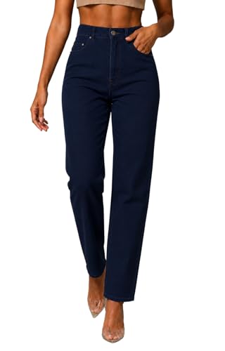 Image of Women's High Waist Mom Fit Jeans | Stretch Denim | Tapered Ankle Length Casual Jeans