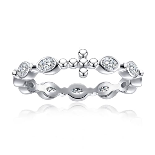 Oval/Emerald/Round Cut Moissanite Eternity Rings Wedding Bands D Color VVS1 Clarity 925 Sterling Silver Bezel Setting Stacking Cross Anniversary Band Ring for Women Men with Certificate