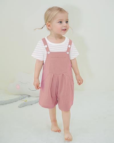 ZOEREA Toddler Girl Clothes, 2Pcs Baby Girl Outfits Spring/Summer Stripe/Floral T-Shirt+Bib Overall Shorts Clothing Set 1-5T3