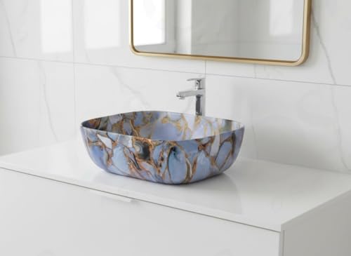 Image of OSOSAM Premium Designer Table Top Ceramic Wash Basin /Vessel Sink with Slim Rim for Bathroom (18 x 13 x 5.5 Inch) (OS-154)