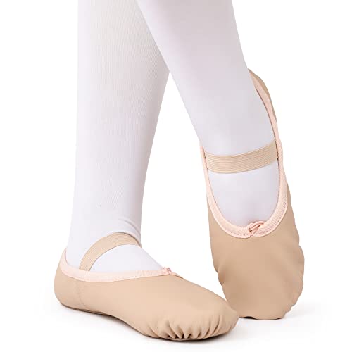 Kefiyis Ballet Shoes For Girls Leather Dance Shoes Full Sole Ballet Flats Ballet Slippers For Kids Toddler Women Adults (Beige 6 Adult) - 2