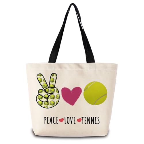 ZhuVantrix Peace Love Tennis Tote Bag Reusable Grocery Bags Aesthetic Shopping Shoulder Handbag with...