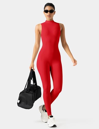 Image of speerise Women Sleeveless Turtleneck One Piece Romper for Yoga Workout Jumpsuit with Tummy Control Bodysuit