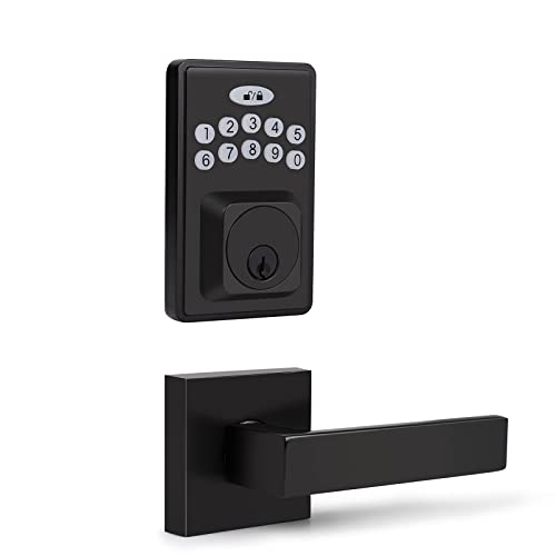 Probrico Keypad Deadbolt With Passage Door Handle, Keyless Smart Deadbolt With 100 Codes With 1-Touch Motorized Locking, Black #TOP20
