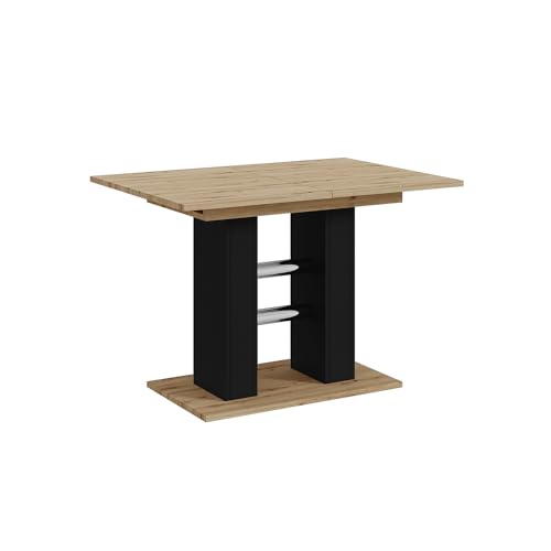 MEBLINI Esstisch Ausziehbar - Esszimmertisch Modern - Küchentisch - Säulentisch - Ausziehtisch - Dining Table - Esszimmertische - 100-140x60x75cm - WILD MINI - Artisan Eiche/Schwarz Matt