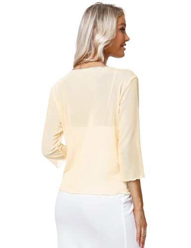 Image of Aiboria Womens 3 /4 Sleeve Shrug Sheer Mesh Bolero Tie Front Cropped Cardigan S-XXL