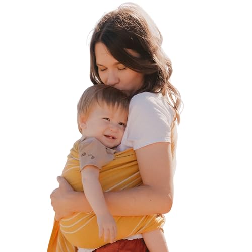 NéoBulle - Sling Sergé Brisé - Portage en Écharpe sans Nœud - Installation Facile - Léger et Confortable, en Coton Bio - 100% Fabriqué en France - De la Naissance à 3-4 Ans, Ocre