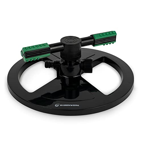 RASENWERK®, Circular sprinkler, Sprinkler two-armed, 360 degree lawn sprinkler Lawn sprinkler, For watering in the garden