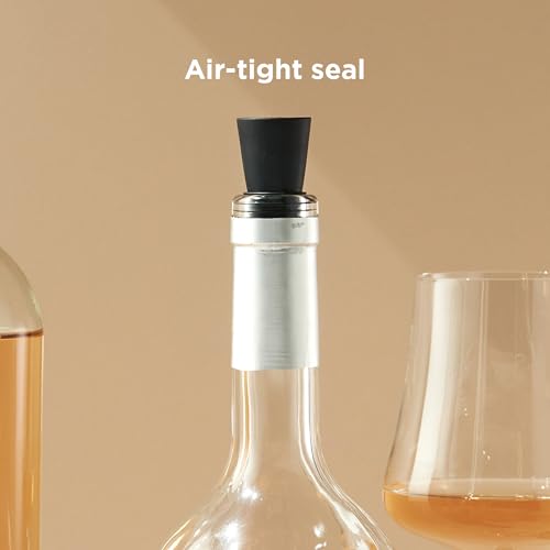 Image of Rabbit Wine Bottle Stoppers Set of 2 - Airtight Rubber and Stainless Steel Seal, Fits All Wine Bottle Sizes, Dishwasher Safe, Black