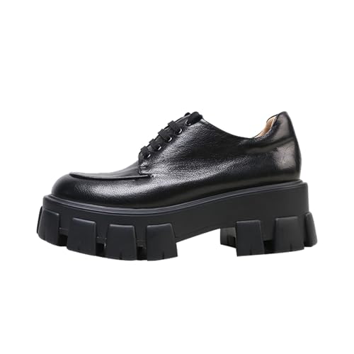 Loafers for Women Women's Hot Lace Up Round Toe Genuine Leather British Platform Sheepskin Loafers Fashionable and Comfortable Footwear