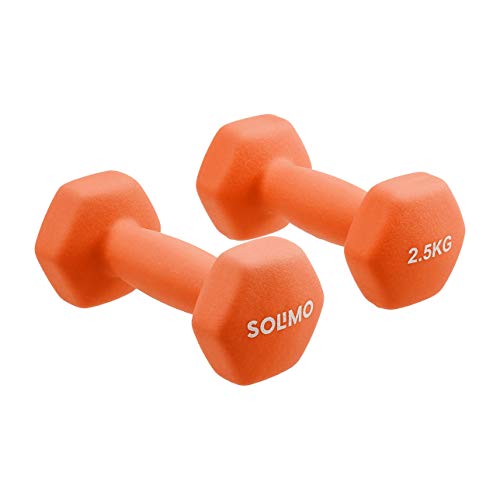 Image of Amazon Brand - Solimo Neoprene Dumbbell 2.5kg, Set of 2 (Orange)