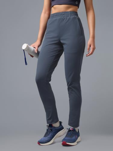 Image of TECHNOSPORT Women's Solid Straight Fit Track Pants with 4-Way Stretch, Moisture-Wicking Fabric, Mid-Rise Drawstring Waist & Pockets for Gym, Running, Workout and Everyday Athleisure